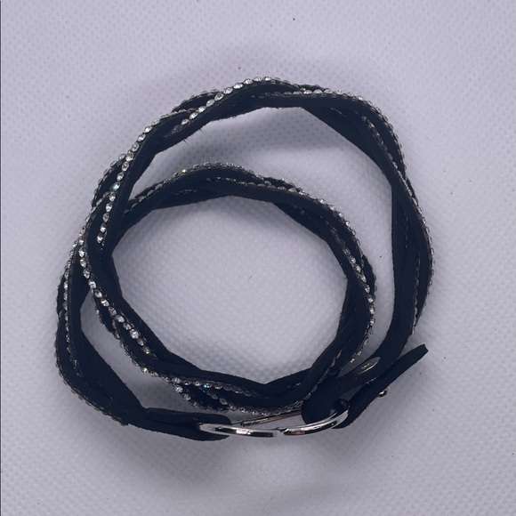 Leather bracelet or choker with heart charm and rhinestones. - Picture 6 of 10